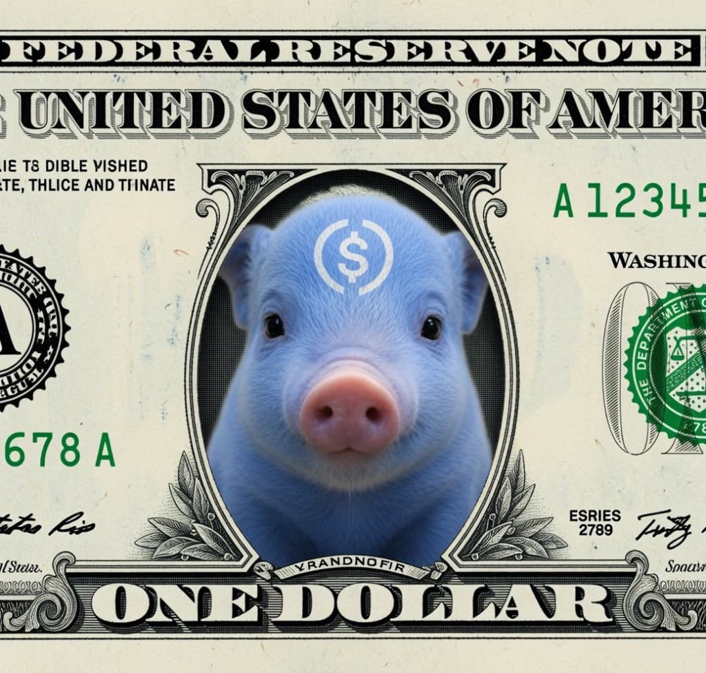 US dollar Reserve Note with blue piglet